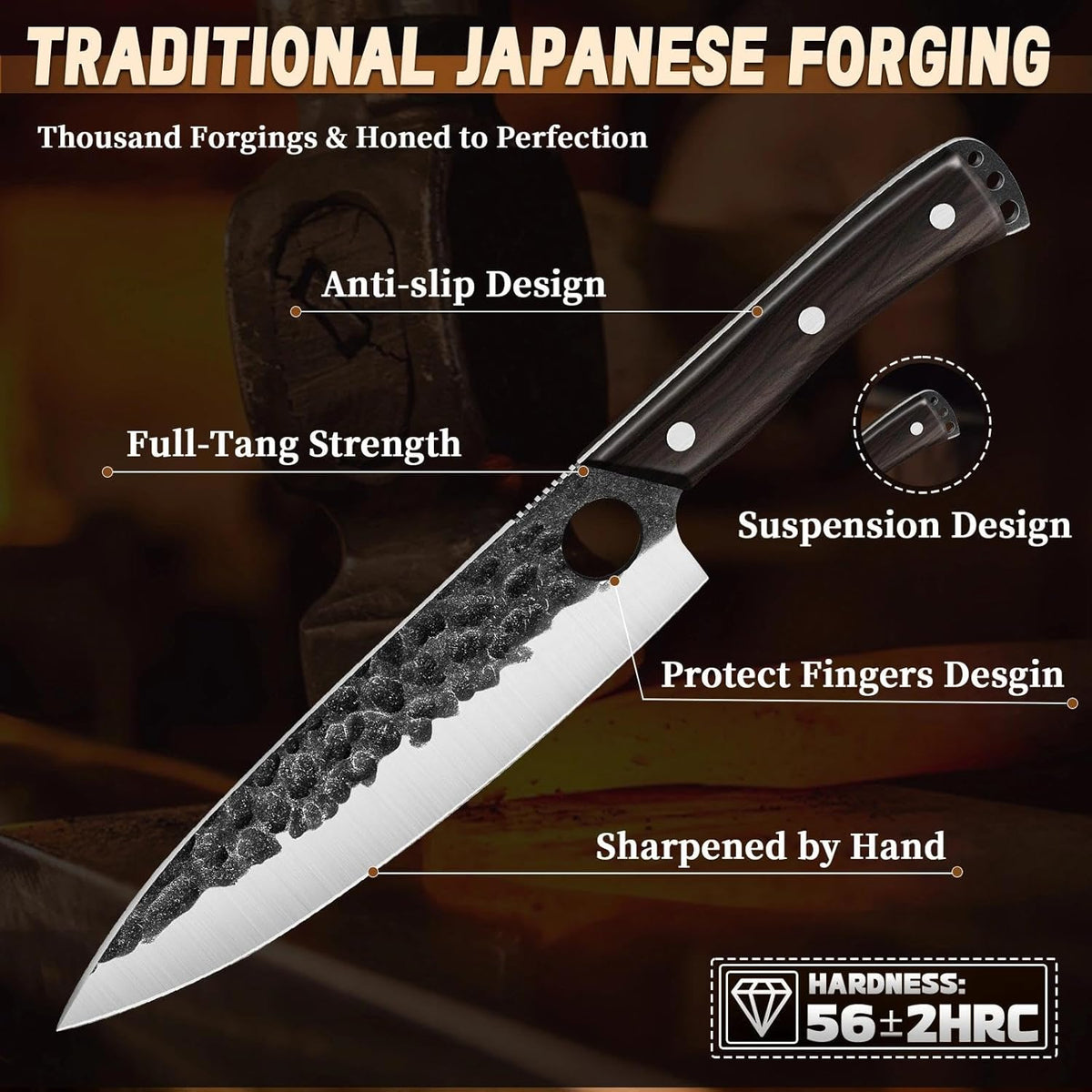 Golden Bird 13PCS Butcher Knife Set for Meat Cutting with Roll Bag | Japanese Chef Knife Set with Sharpening Rod, Hand Forged Cooking Knives for BBQ Camping Kitchen, Gifts for Men Women