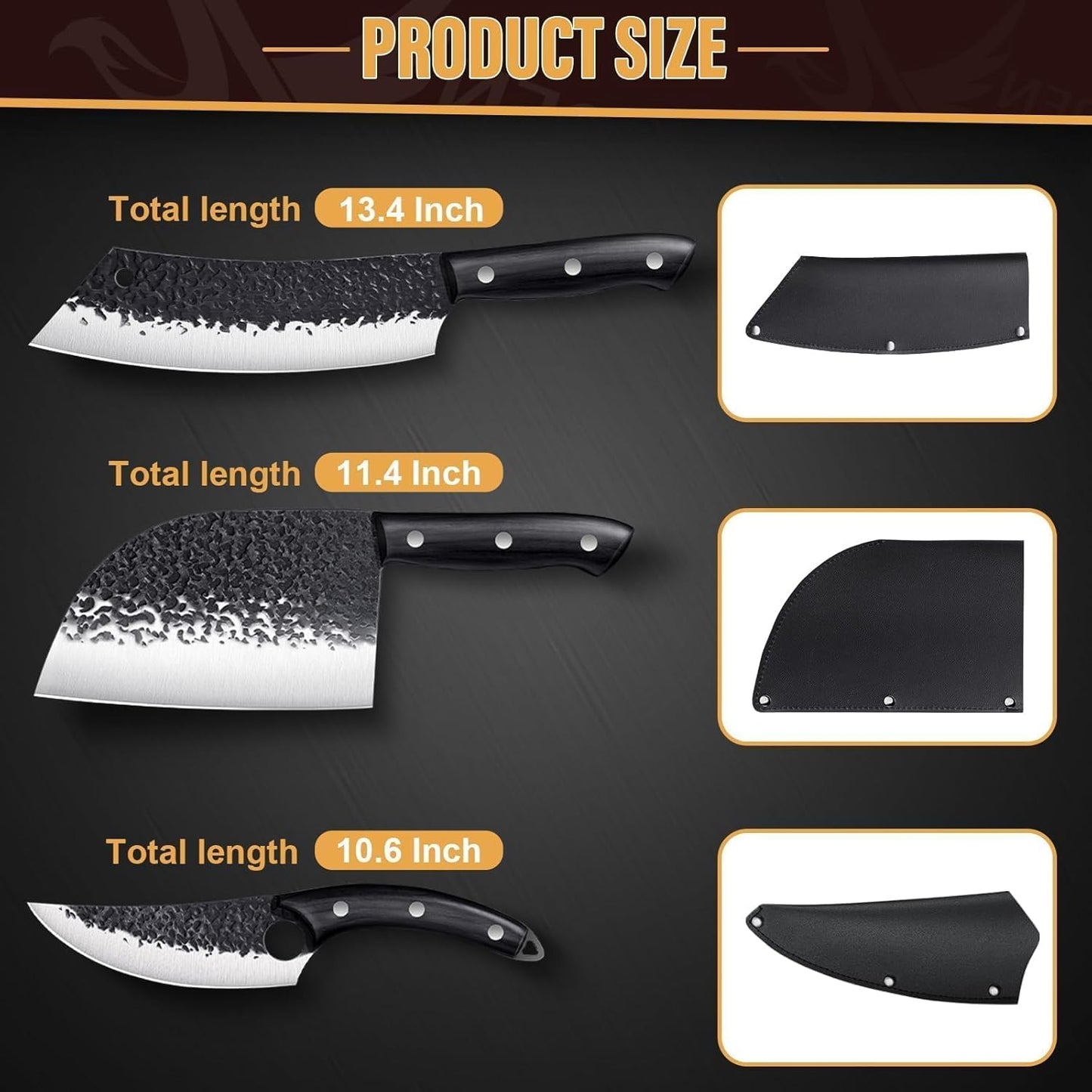 Golden Bird 13PCS Butcher Knife Set for Meat Cutting with Roll Bag | Japanese Chef Knife Set with Sharpening Rod, Hand Forged Cooking Knives for BBQ Camping Kitchen, Gifts for Men Women
