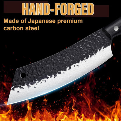 Golden Bird 13PCS Butcher Knife Set for Meat Cutting with Roll Bag | Japanese Chef Knife Set with Sharpening Rod, Hand Forged Cooking Knives for BBQ Camping Kitchen, Gifts for Men Women