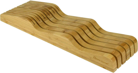 Organic Bamboo Knife Block Organizer, In- Drawer Premium Bamboo Wood Knife Storage Block - Holds Up To 16 Knives