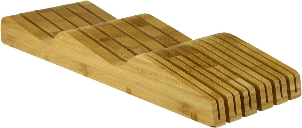 Organic Bamboo Knife Block Organizer, In- Drawer Premium Bamboo Wood Knife Storage Block - Holds Up To 16 Knives