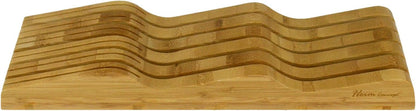 Organic Bamboo Knife Block Organizer, In- Drawer Premium Bamboo Wood Knife Storage Block - Holds Up To 16 Knives