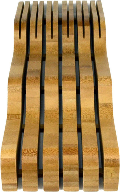 Organic Bamboo Knife Block Organizer, In- Drawer Premium Bamboo Wood Knife Storage Block - Holds Up To 16 Knives