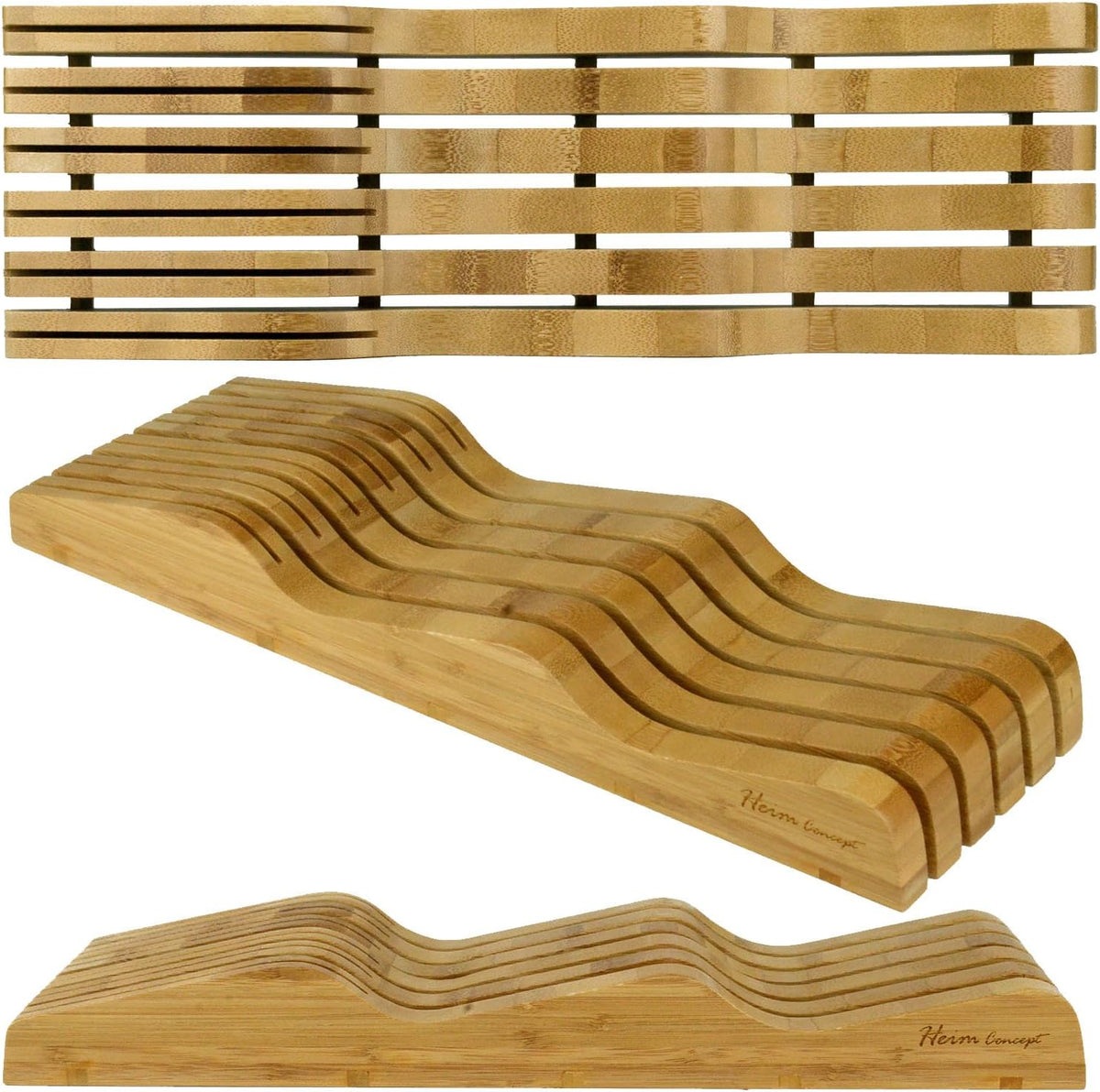 Organic Bamboo Knife Block Organizer, In- Drawer Premium Bamboo Wood Knife Storage Block - Holds Up To 16 Knives
