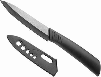 Ceramic Paring Knife, 3 Inch Kitchen Fruit Knife with Cover, Black