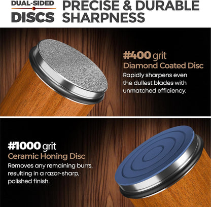 Rolling Knife Sharpener Kit – 4 Angles (15°,18°,20°,22°) – Includes Diamond, Ceramic & Honing Discs with Leather Strop – Ideal for Home Cooks & Professional Chefs