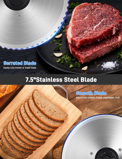 200W Meat Slicer Machine for Home Use,Deli Slicer with 2 Removable 7.5'' Stainless Steel Blades,Adjustable Dial for 0-15mm,Electric Food Slicer for Meat,Bread,Easy to Clean (200W+2 Blades+Silver)