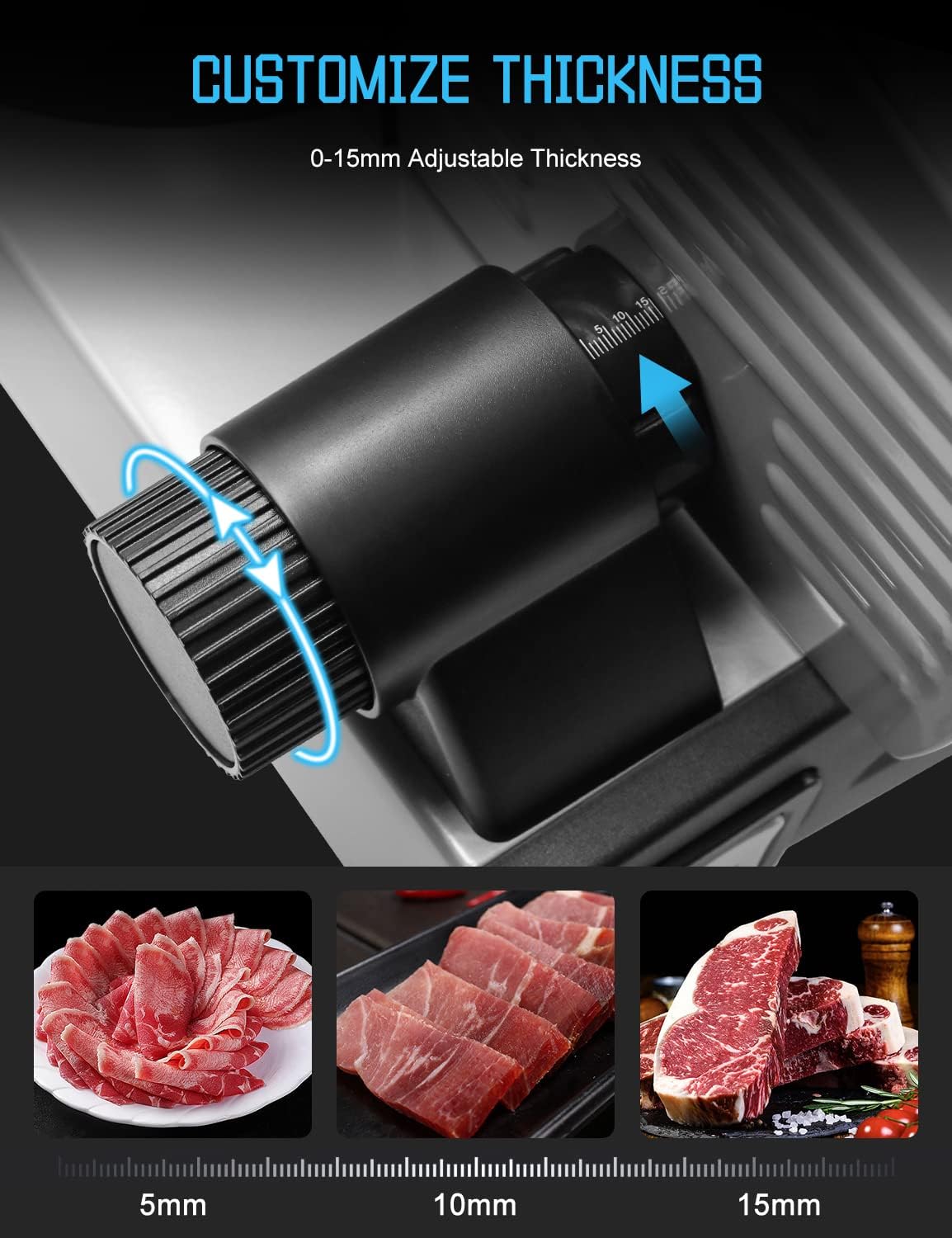 200W Meat Slicer Machine for Home Use,Deli Slicer with 2 Removable 7.5'' Stainless Steel Blades,Adjustable Dial for 0-15mm,Electric Food Slicer for Meat,Bread,Easy to Clean (200W+2 Blades+Silver)