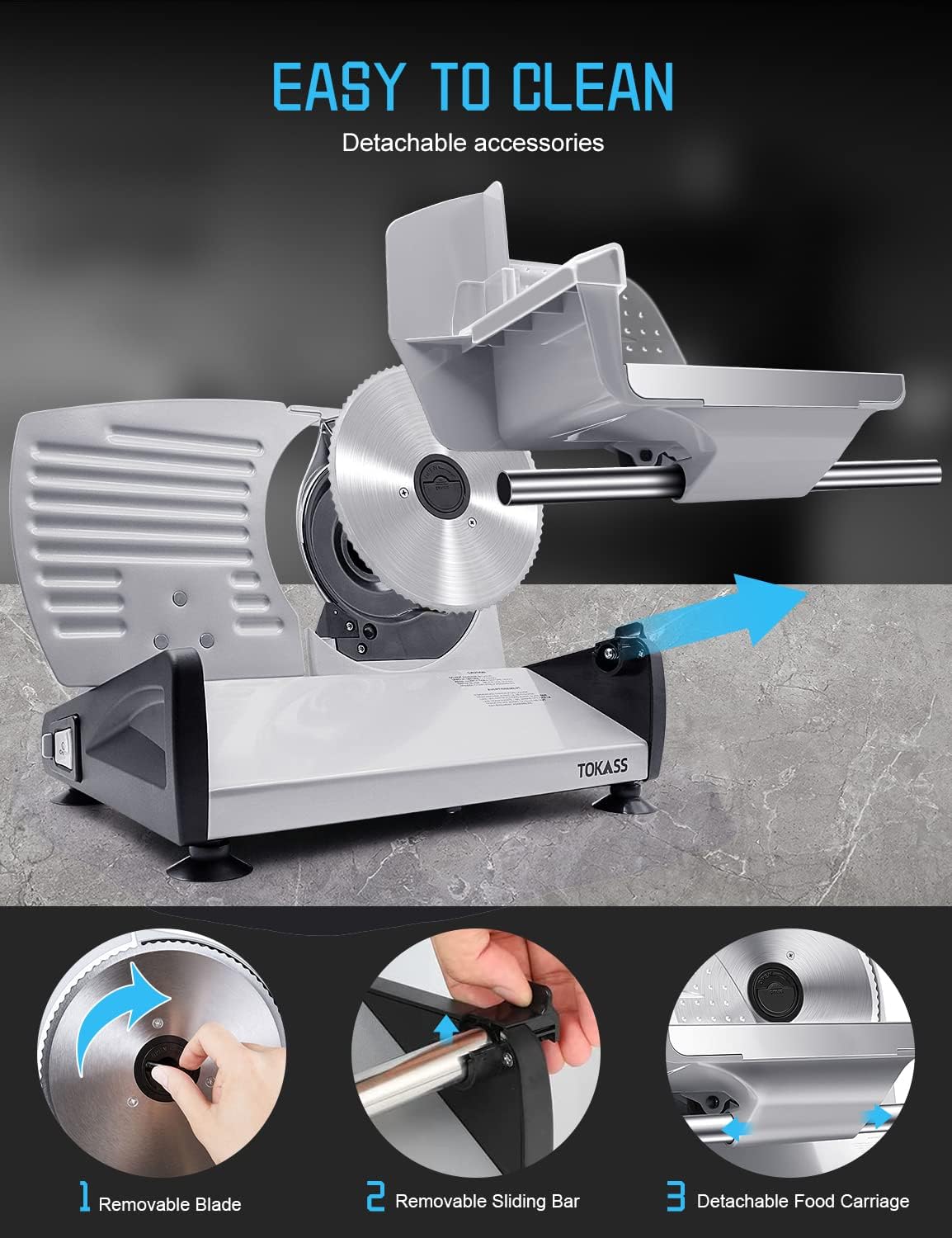 200W Meat Slicer Machine for Home Use,Deli Slicer with 2 Removable 7.5'' Stainless Steel Blades,Adjustable Dial for 0-15mm,Electric Food Slicer for Meat,Bread,Easy to Clean (200W+2 Blades+Silver)