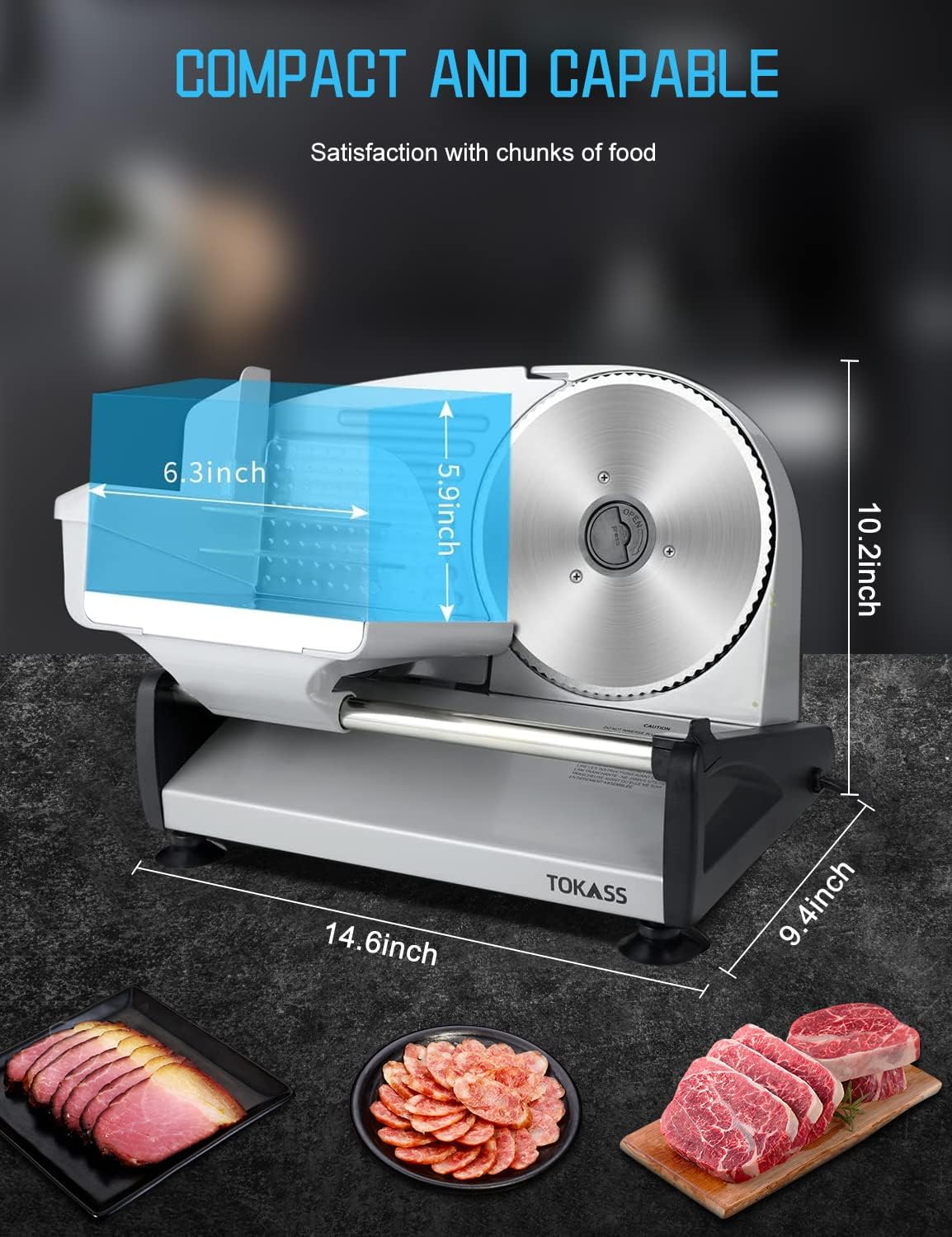 200W Meat Slicer Machine for Home Use,Deli Slicer with 2 Removable 7.5'' Stainless Steel Blades,Adjustable Dial for 0-15mm,Electric Food Slicer for Meat,Bread,Easy to Clean (200W+2 Blades+Silver)