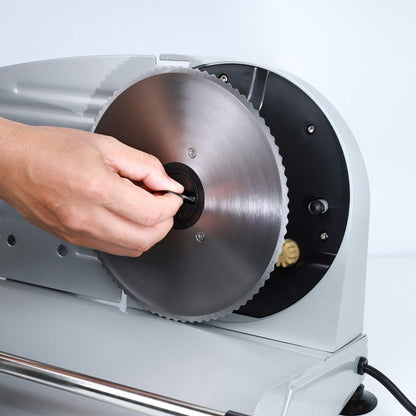 200W Meat Slicer Machine for Home Use,Deli Slicer with 2 Removable 7.5'' Stainless Steel Blades,Adjustable Dial for 0-15mm,Electric Food Slicer for Meat,Bread,Easy to Clean (200W+2 Blades+Silver)