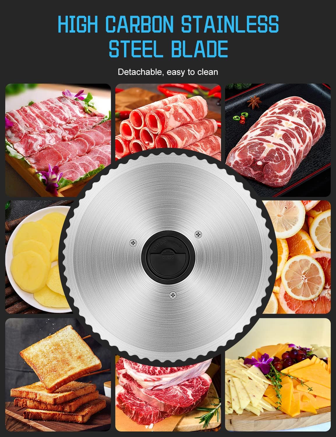 200W Meat Slicer Machine for Home Use,Deli Slicer with 2 Removable 7.5'' Stainless Steel Blades,Adjustable Dial for 0-15mm,Electric Food Slicer for Meat,Bread,Easy to Clean (200W+2 Blades+Silver)