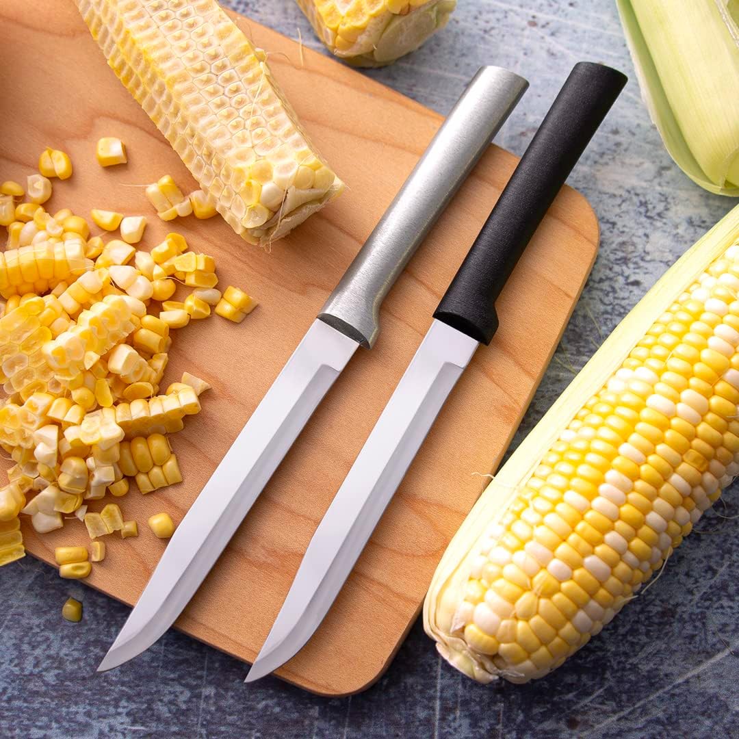 Utility Steak Knife (W204), 4.88" Stainless Steel Serrated Blade, Black Handle, Pack of 6