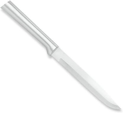 Utility Steak Knife (W204), 4.88" Stainless Steel Serrated Blade, Black Handle, Pack of 6