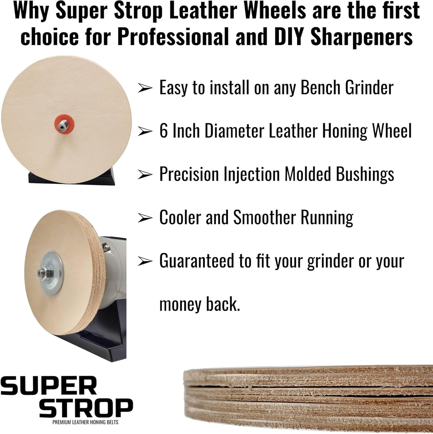 6" Leather Honing Wheel Fits 6 in. Bench Grinders and Polishers