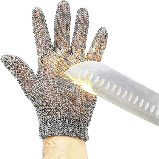 Chainmail Glove for Cutting Meat,Upgrade Spring Wristband,Highest Level Cut Resistant ,Food Grade,Stainless Steel Metal Mesh Gloves,Safety Work Cut Proof Glove for Chef/Butcher Gloves Oyster(M)