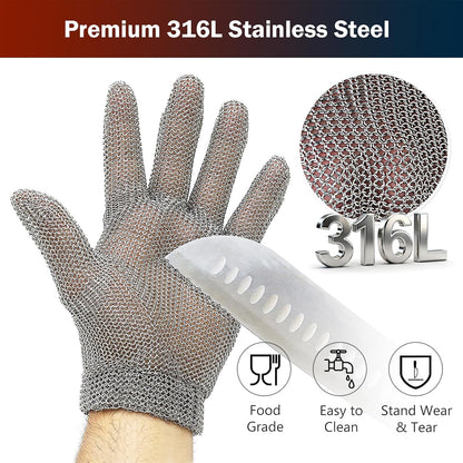 Chainmail Glove for Cutting Meat,Upgrade Spring Wristband,Highest Level Cut Resistant ,Food Grade,Stainless Steel Metal Mesh Gloves,Safety Work Cut Proof Glove for Chef/Butcher Gloves Oyster(M)