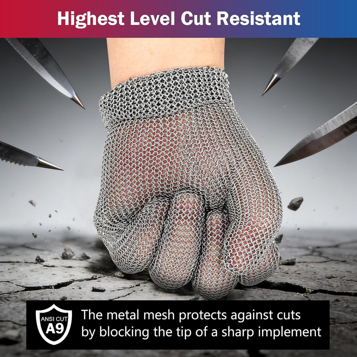 Chainmail Glove for Cutting Meat,Upgrade Spring Wristband,Highest Level Cut Resistant ,Food Grade,Stainless Steel Metal Mesh Gloves,Safety Work Cut Proof Glove for Chef/Butcher Gloves Oyster(M)
