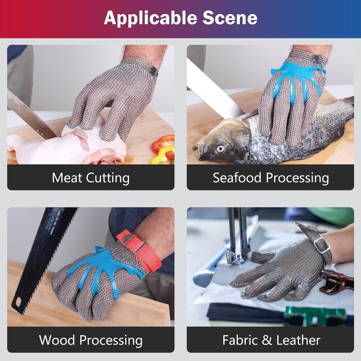 Chainmail Glove for Cutting Meat,Upgrade Spring Wristband,Highest Level Cut Resistant ,Food Grade,Stainless Steel Metal Mesh Gloves,Safety Work Cut Proof Glove for Chef/Butcher Gloves Oyster(M)