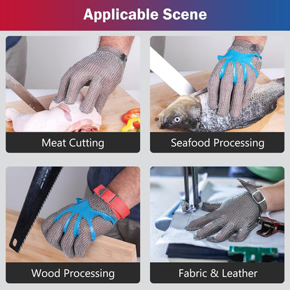 Chainmail Glove for Cutting Meat,Upgrade Spring Wristband,Highest Level Cut Resistant ,Food Grade,Stainless Steel Metal Mesh Gloves,Safety Work Cut Proof Glove for Chef/Butcher Gloves Oyster(M)