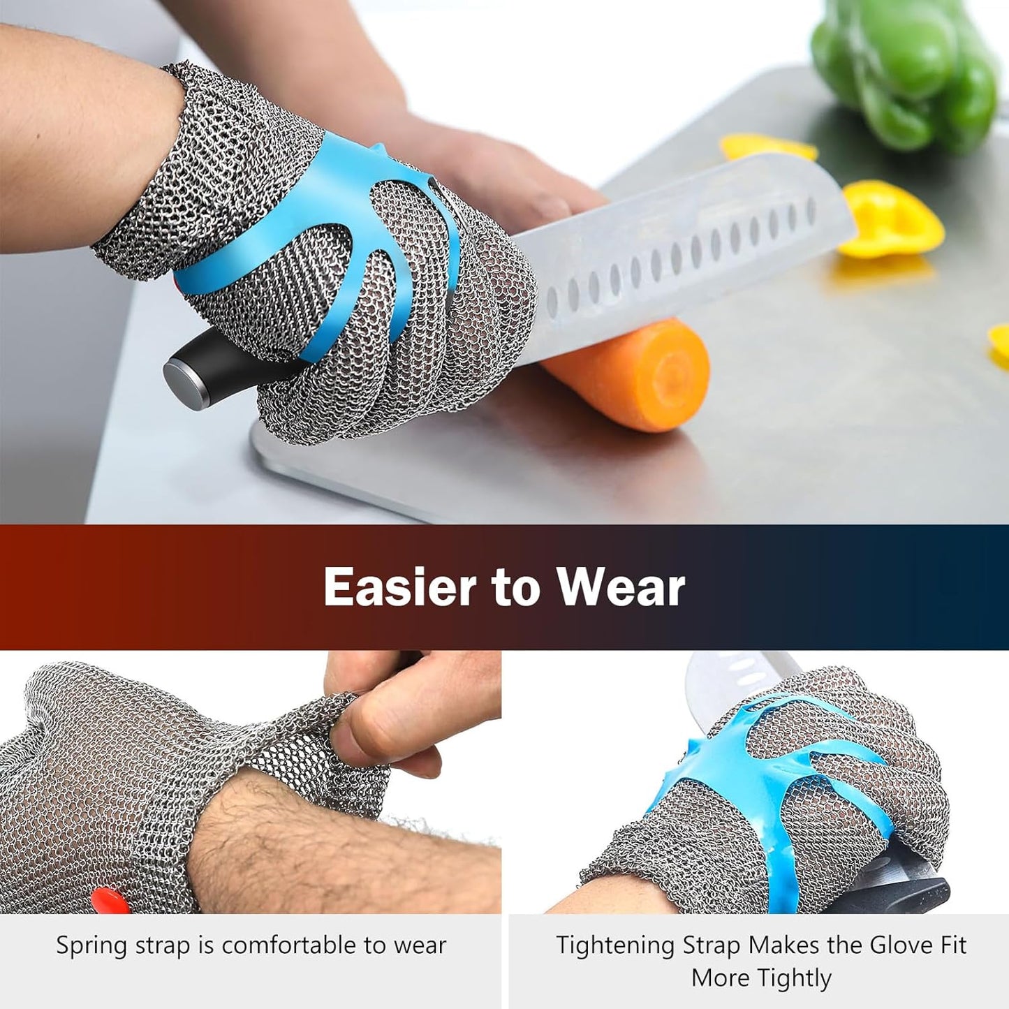 Chainmail Glove for Cutting Meat,Upgrade Spring Wristband,Highest Level Cut Resistant ,Food Grade,Stainless Steel Metal Mesh Gloves,Safety Work Cut Proof Glove for Chef/Butcher Gloves Oyster(M)