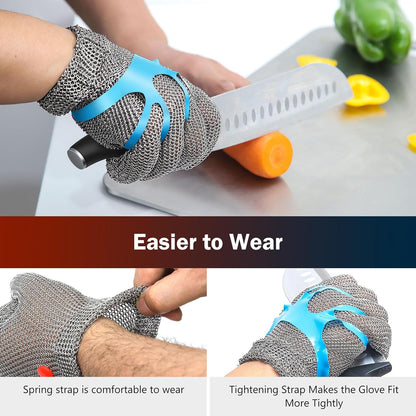 Chainmail Glove for Cutting Meat,Upgrade Spring Wristband,Highest Level Cut Resistant ,Food Grade,Stainless Steel Metal Mesh Gloves,Safety Work Cut Proof Glove for Chef/Butcher Gloves Oyster(M)