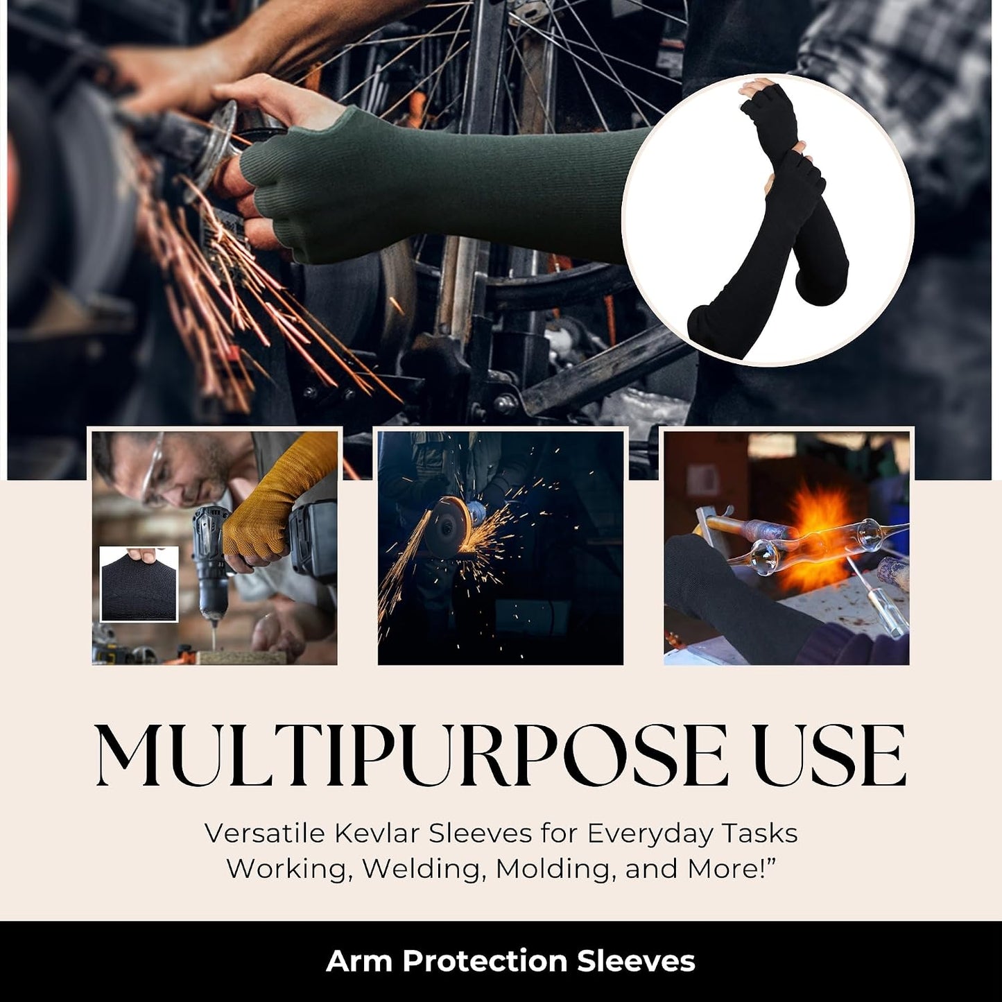 Arm Protection Work Sleeves - 4-Way Protection, Long Arm Protectors Sleeve with Finger Opening, Cut Resistant and Heat Resistant Sleeves, Ideal for Welding, Gardening, Thin Skin, and Bruising