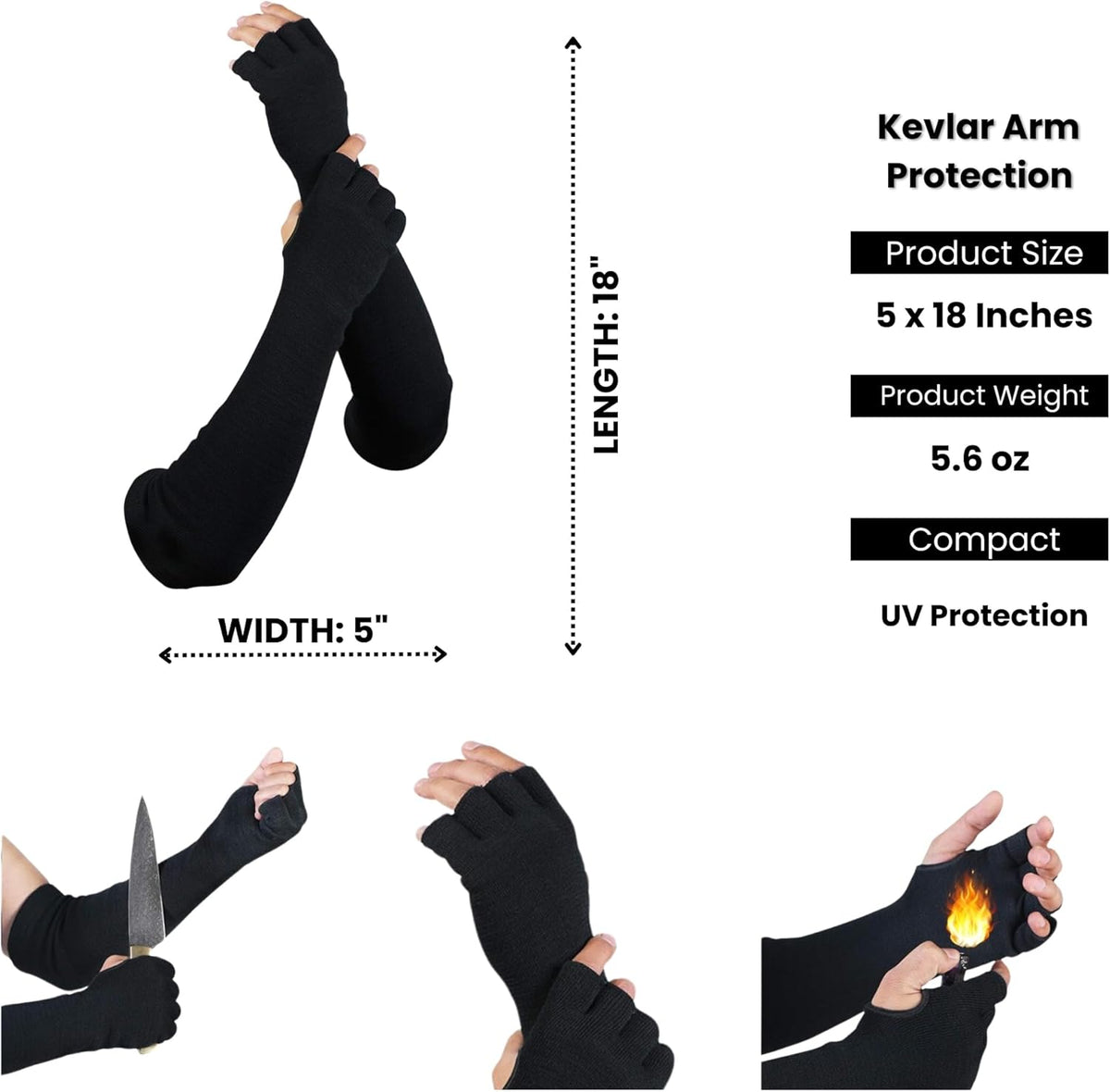 Arm Protection Work Sleeves - 4-Way Protection, Long Arm Protectors Sleeve with Finger Opening, Cut Resistant and Heat Resistant Sleeves, Ideal for Welding, Gardening, Thin Skin, and Bruising