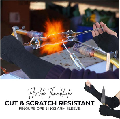 Arm Protection Work Sleeves - 4-Way Protection, Long Arm Protectors Sleeve with Finger Opening, Cut Resistant and Heat Resistant Sleeves, Ideal for Welding, Gardening, Thin Skin, and Bruising