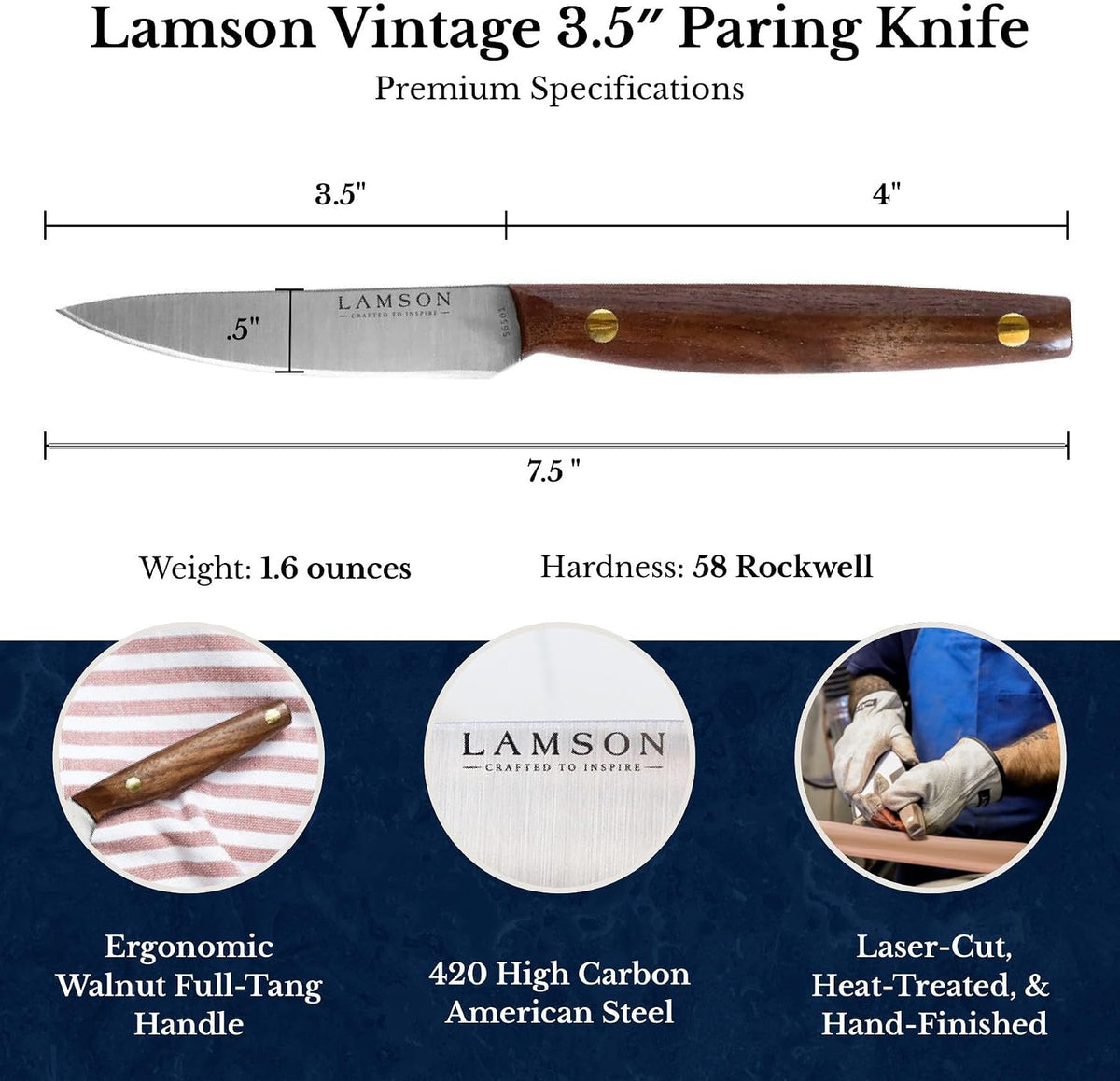 Lamson Grandma's 3.5 In Paring Knife with Walnut Handle, Half-Tang