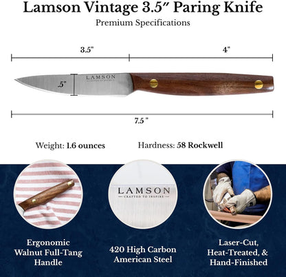 Lamson Grandma's 3.5 In Paring Knife with Walnut Handle, Half-Tang