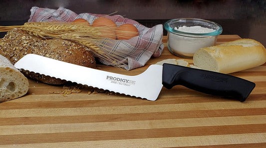 Prodigy Series Serrated Off-Set Bread & Deli Knife Ergonomic Comfort-Grip Handle (8 inch), Black