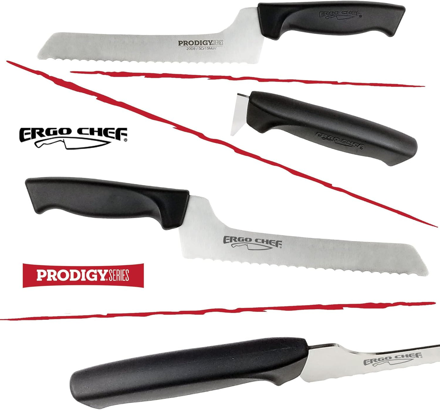 Prodigy Series Serrated Off-Set Bread & Deli Knife Ergonomic Comfort-Grip Handle (8 inch), Black