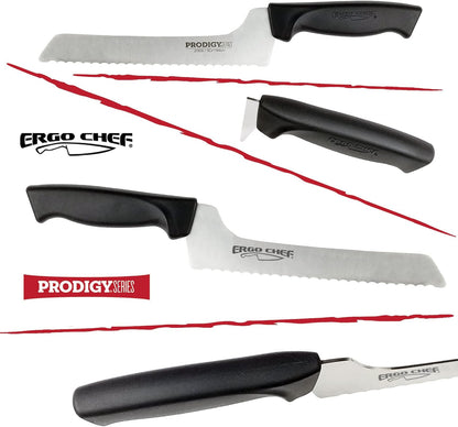 Prodigy Series Serrated Off-Set Bread & Deli Knife Ergonomic Comfort-Grip Handle (8 inch), Black