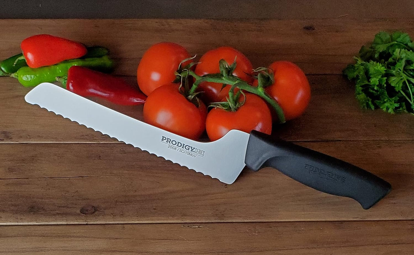 Prodigy Series Serrated Off-Set Bread & Deli Knife Ergonomic Comfort-Grip Handle (8 inch), Black