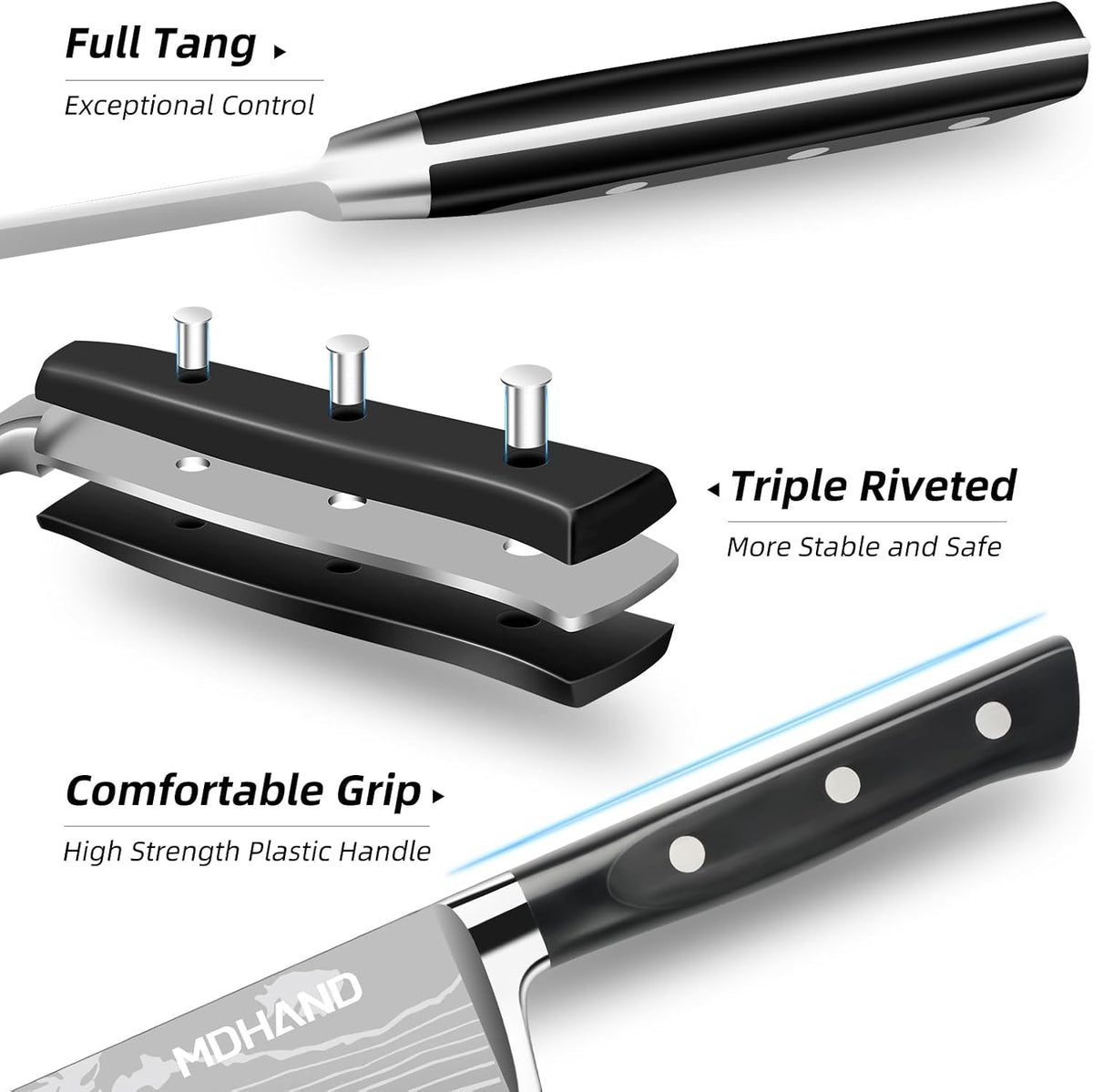Chef Knife Set with Roll Bag, Professional Knife Set with Sharpener | High Carbon Stainless Steel 9PCS Kitchen Knife Set, Forged Triple Rivet Handle, Kitchen & Home Cooking, Dishwasher Safe Black