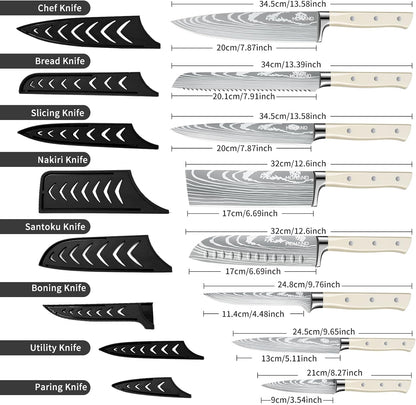 Chef Knife Set with Roll Bag, Professional Knife Set with Sharpener | High Carbon Stainless Steel 9PCS Kitchen Knife Set, Forged Triple Rivet Handle, Kitchen & Home Cooking, Dishwasher Safe Black