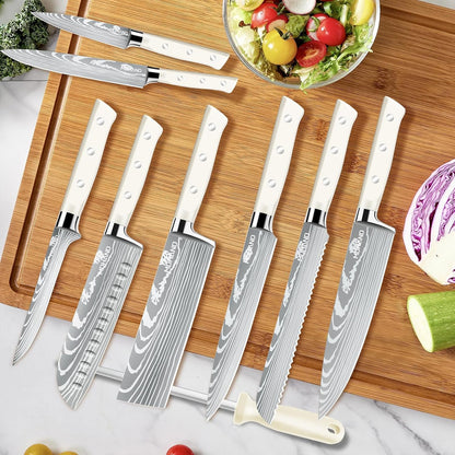 Chef Knife Set with Roll Bag, Professional Knife Set with Sharpener | High Carbon Stainless Steel 9PCS Kitchen Knife Set, Forged Triple Rivet Handle, Kitchen & Home Cooking, Dishwasher Safe Black