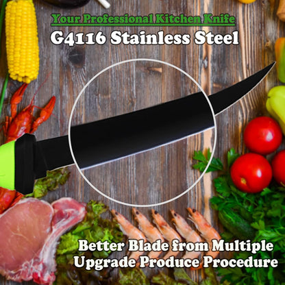 Fillet Knife, 7 Inches Professional Filet Knife for Fish, Stainless Steel Blade Fishing Knifes with Sharpener and Cutting Resistant Gloves, Fishing Stuff, Fishing Accessories, Green