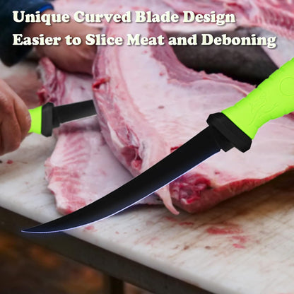 Fillet Knife, 7 Inches Professional Filet Knife for Fish, Stainless Steel Blade Fishing Knifes with Sharpener and Cutting Resistant Gloves, Fishing Stuff, Fishing Accessories, Green