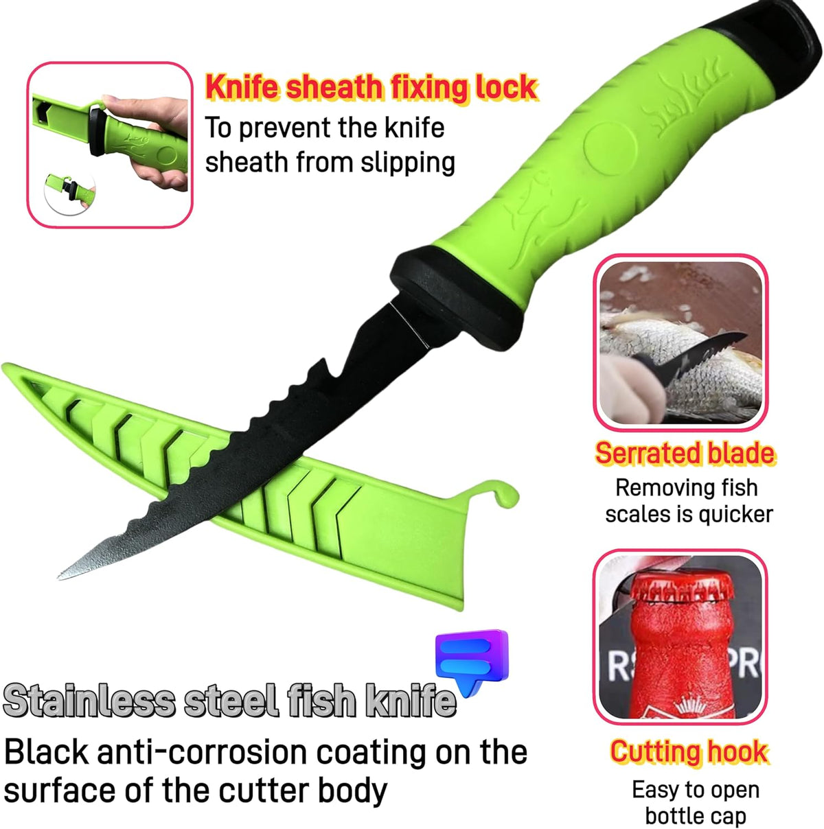 Fillet Knife, 7 Inches Professional Filet Knife for Fish, Stainless Steel Blade Fishing Knifes with Sharpener and Cutting Resistant Gloves, Fishing Stuff, Fishing Accessories, Green