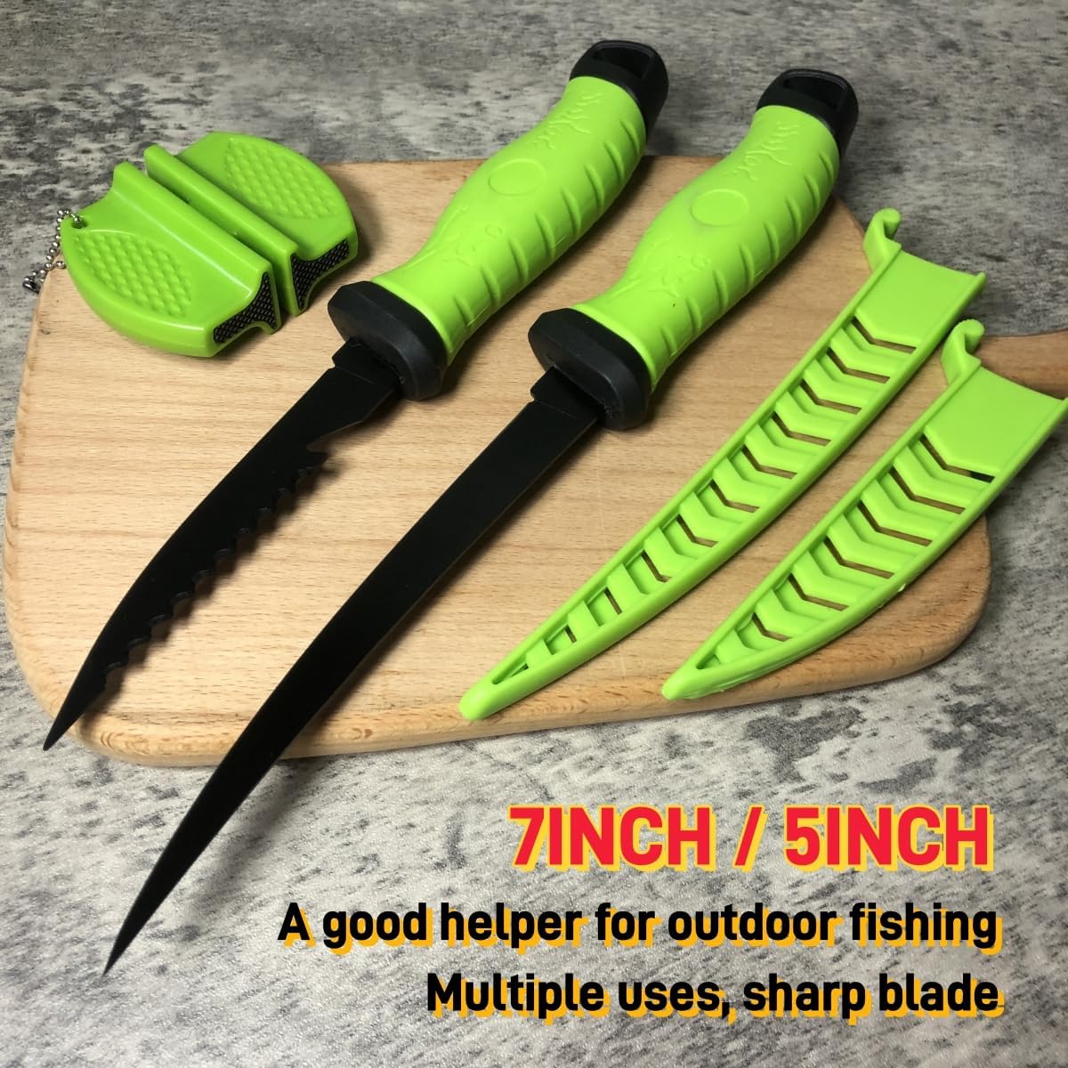 Fillet Knife, 7 Inches Professional Filet Knife for Fish, Stainless Steel Blade Fishing Knifes with Sharpener and Cutting Resistant Gloves, Fishing Stuff, Fishing Accessories, Green