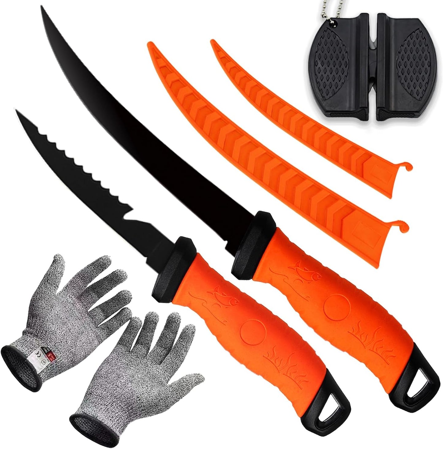 Fillet Knife, 7 Inches Professional Filet Knife for Fish, Stainless Steel Blade Fishing Knifes with Sharpener and Cutting Resistant Gloves, Fishing Stuff, Fishing Accessories, Green