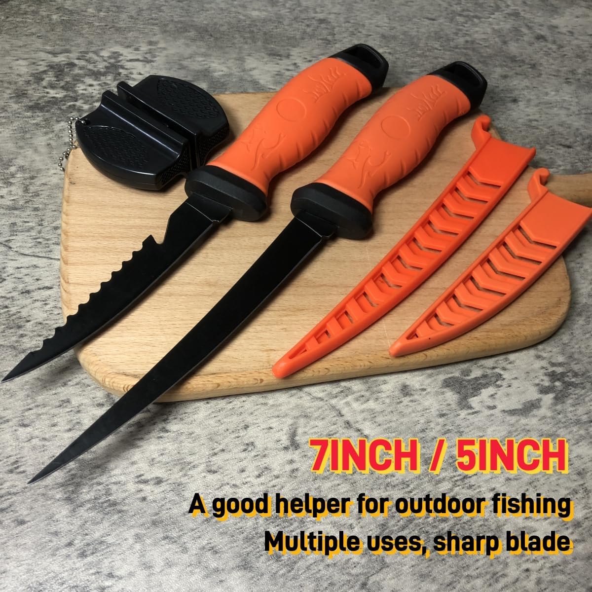 Fillet Knife, 7 Inches Professional Filet Knife for Fish, Stainless Steel Blade Fishing Knifes with Sharpener and Cutting Resistant Gloves, Fishing Stuff, Fishing Accessories, Green