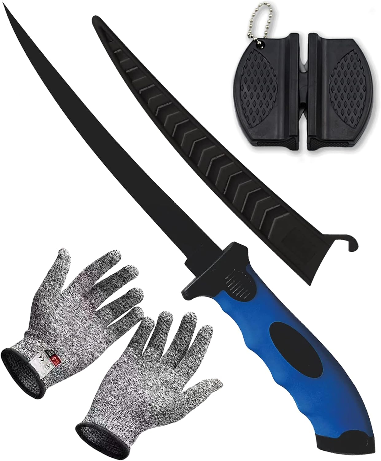Fillet Knife, 7 Inches Professional Filet Knife for Fish, Stainless Steel Blade Fishing Knifes with Sharpener and Cutting Resistant Gloves, Fishing Stuff, Fishing Accessories, Green