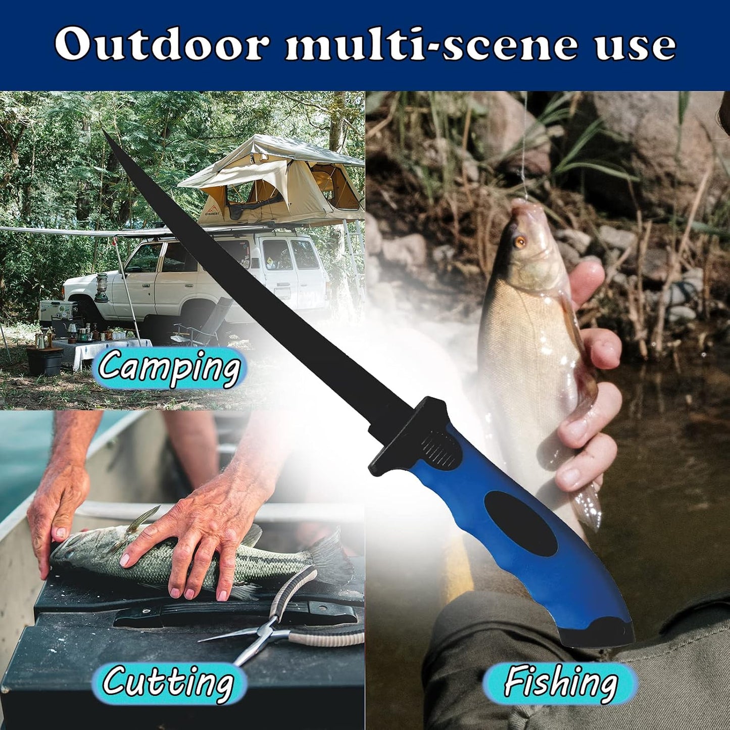 Fillet Knife, 7 Inches Professional Filet Knife for Fish, Stainless Steel Blade Fishing Knifes with Sharpener and Cutting Resistant Gloves, Fishing Stuff, Fishing Accessories, Green