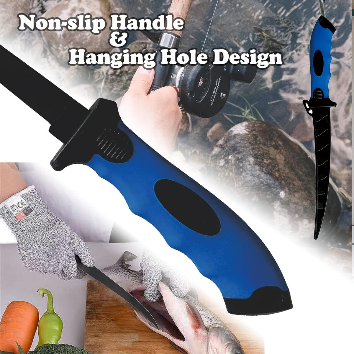 Fillet Knife, 7 Inches Professional Filet Knife for Fish, Stainless Steel Blade Fishing Knifes with Sharpener and Cutting Resistant Gloves, Fishing Stuff, Fishing Accessories, Green