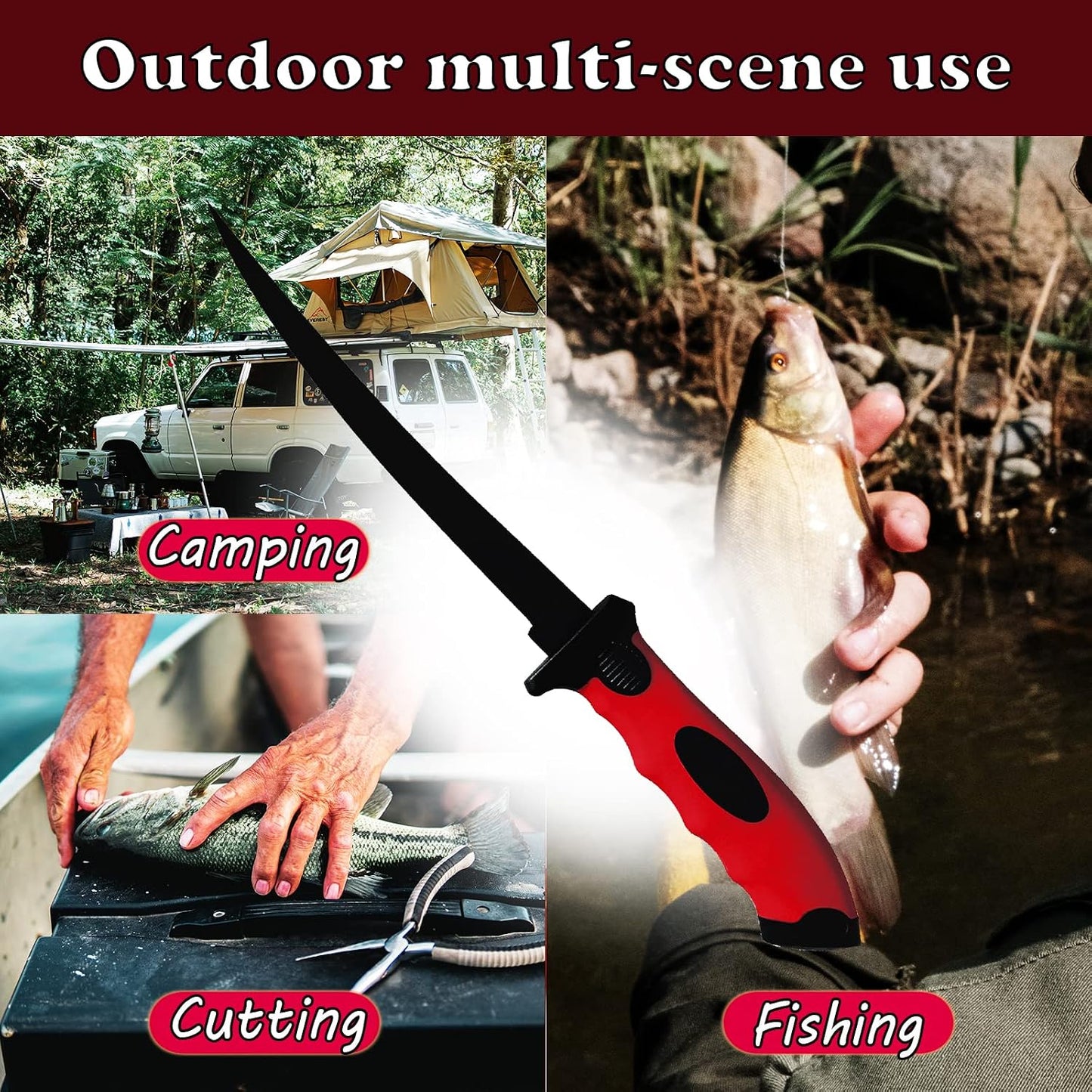 Fillet Knife, 7 Inches Professional Filet Knife for Fish, Stainless Steel Blade Fishing Knifes with Sharpener and Cutting Resistant Gloves, Fishing Stuff, Fishing Accessories, Green