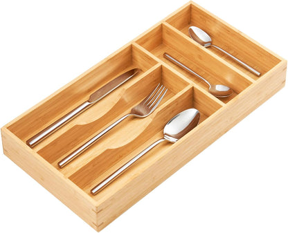 Bamboo Kitchen Drawer Organizer, 9 Inch Silverware Utensils Tray Holder for Small Drawer, Wood Caddy for Flatware Cutlery Knives