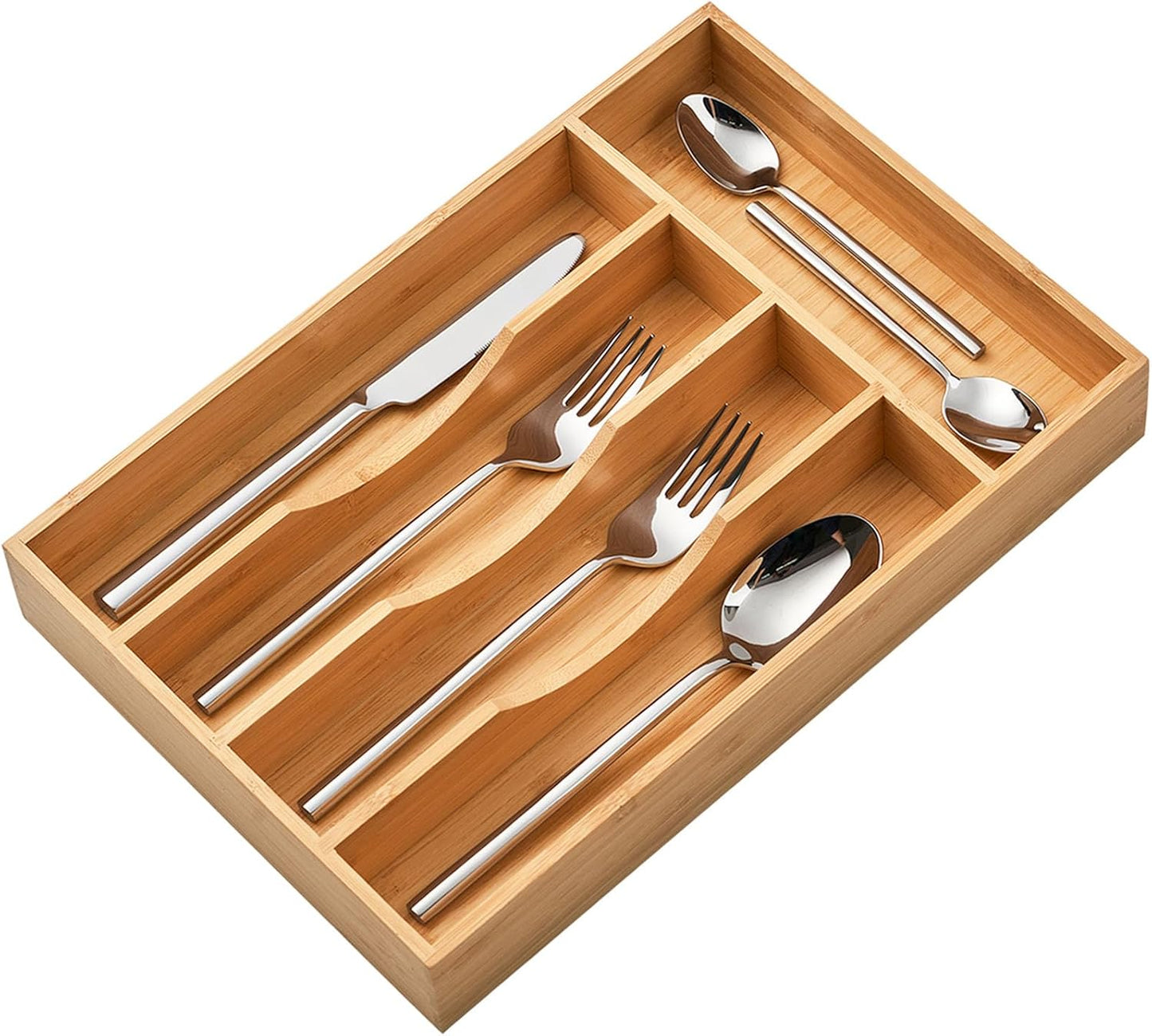 Bamboo Kitchen Drawer Organizer, 9 Inch Silverware Utensils Tray Holder for Small Drawer, Wood Caddy for Flatware Cutlery Knives
